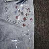 Herren Jeans Purple High Street Lack verblasste Indigo Reparatur niedriger Aufstieg Dünn Zerstörer Wäsche Tropfen Fabrikpreis