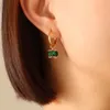 Cold and aloof style niche design non fading titanium steel four claw clasp emerald zircon necklace earrings jewelry set