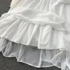 Casual klänningar Foamlina Beach Vacation Dress for Women Fashion Spring French Bubble Sleeves Hollowed Out Backless White