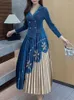 Casual Dresses Gvuw Pleated Patchwork Elegant Lady Dress Lapel Folds Butons A Line Medium Long Autumn 2024 Fashion Full Sleeve 17G3183