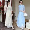 Ethnic Clothing 2024 Chinese Vintage Dress National Flower Embroidery Chiffon Cheongsam Improved Qipao A-line Banquet Evening