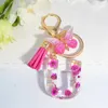 Keychains Pink Dried Flowers 26 Initials Keychain Exquisite Resin Butterfly Tassel Pendant A-Z Letter Keyring For Women Wedding Party Gift