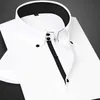 Men's Casual Shirts Mens Button-down Collared Shirt Summer Short Sleeve Male Business Dress Pocket-less Slim Fit Korean Fashion White 240416