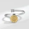 Clusterringe Kofsac wechseln Goldfarbe Sonnenblume Ring für verstellbare 925 Sterling Silber Schmuck Chic Shiny Zirkon