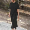 Casual Dresses Women's Short Sleeve Pocket Swing Dress Loose Solid Color T Shirt Womens Plus-Size Beach Style Sundress