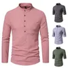Erkekler Sıradan Gömlekler 2023 Sonbahar Yeni Henley Yakası Erkek Avrupa Moda Trend Uzun Kollu Çizgili Gömlek 240416