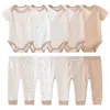 Kiddiezoom 10 szt./Lot Four Seasons Fashion Unisex Baby Boy Girl Ubranie Zestaw Miękki Bodysuitpants Niemowlę