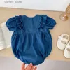 Rompers Cotton Baby Girls Romper Summer Ruffles spets ärmlös jumpsuit för småbarnflickor i ett stycke barn kläder 0-24m L410