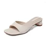 Sandals Krazing Pot Mules Summer Natural Leather Thick Low Heels Flip Flops Slip On Peep Toe Daily Wear Classic Style Modern