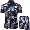 Floral Leaf Impresso 2pcs Camisetas servem homens moda shirtsshorts 3d conjunto de duas peças conjuntos de camisas de praia Hawaii