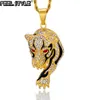 Hip Hop Iced Out Bling Tiger Stainess Steel Gold Color Pingents Colares for Men Mulheres Jóias com Chains7466078