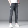 Herr jeans sommar tunn rak denim ankel längd byxor casual mode bekväma tyger smala fit manlig märke
