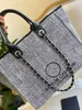 10a Top Lady Designer grote capaciteit boodschappentassen klassieke Deauville Tote Luxe canvas handtassen handtassen Purse Women Travel Crossbody Pearl Chain Emmer Beach Bags