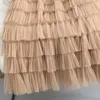 Tutu Cake Skirts Mujeres Elegantes en cascada Ruffles Una línea Long Femenina Casual elástica Partido de encaje Falda 240416