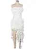 カジュアルドレスニーリーウォール美しい火と欲望の包帯のフリルミディドレス女性のハイスリットボディーコンセレブ衣装ビットデイ
