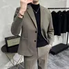 Herrspårar Autumn Winter Woolen Casual Suit Single Piece/Suit Förtjockad varm koreansk stil Fashionabla Slim British Elegant Urban Set