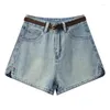 Dames shorts vntage spleet denim voor vrouwen riem hoge taille losse veelzijdige korte jeans zomer 2024 vrouwelijke mode casual broek