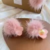 Dingle örhängen söt rosa fluffig hårboll söt för kvinnor flickor fest smycken mode pom hjärtfall