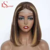 Blonde Highlight Perücken 150% Remy vorgezogener brasilianischer P4/27 Ombre Spitzenverschluss 4x1 T Teil kurzer Bob menschlicher Haar Perücken für schwarze Frauen