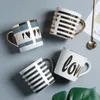 Tassen Untertassen Europäischer Keramikbecher kreativer Muster Drucker großer Kapazität Haushalt Frühstück Einfacher Paar Kaffee 2024