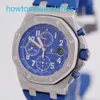 AP Lazer Wrist Watch Elf Blue Elf Royal Oak Offshore 26470ST Mens Assista Precision Steel Azul Face Automática Máquinas Swiss Famous Luxury Sports Watch