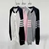 Spring And Autumn Colored Four Bar Stripe Casual Round Neck Knitted Coat