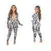 Designer Spring Jumpsuits kvinnor långärmad bodycon rompers casual tryckning mager overalls dragkedja tryckta leggings grossistkläder 10967