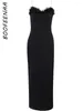 Повседневные платья Boofeenaa Перо без спинки длинное платье макси Элегантное сексуальное коктейль для женщин Вечернее платье Черное белое C66-DC29
