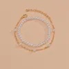 Link Bracelets Stylish And Minimalist Imitation Pearl Double Layer Alloy Adjustable Bracelet Jewelry Gift Clothing Accessories