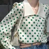 Women's Blouses Matakawa Chiffon Women Tops Puff Sleeve Polka Dot Spring Autumn Sweet Blusas Mujer Green Elegant Korean Fashion Shirts