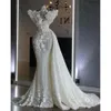 Plus taille arabe aso ebi luxueuse robe de mariée scintillant en dentelle de lace en dentelle à paillettes sexy robes de mariée zj575