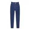 Damesjeans 2024 dames superhoge taille sexy magere winter retro blauw zwart dikke elastische denim potloodbroek