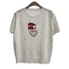 MIUMIUES TシャツデザイナーラグジュアリーファッションクラシックレディースTシャツ春/夏新しいレター刺繍ラブネイルダイヤモンドラウンドネックプルオーバー半袖