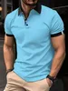 Spring Mens Button-Up Camisa Polo de cor sólida Cuff Splicing Splicing Sleeve S-shirt casual Top respirável masculino 240415