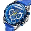 Polshorloges blauw lederen menwomen automatisch mechanisch chronograaf horloge saffierglasspiegel zakelijke sporten