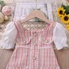 Humor Bear Girls Dress Summer Puff Sleeve Floarl Printed Children Sweet Dress Ball Grown Party Toddler Princess Dress för 0-4Y 240416