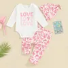 Kledingsets Baby Girls 3pcs broek Wit Letter met lange mouwen Letter Print Romper Hat Cactus