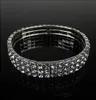 Rabatt Bridal Armband 2019 Bridal Jewelry 3 Row Silver Rhinestone Bling Bling Crystal Stretch Bangle Women Party Prom Wedding A3150527