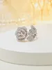 Clusterringe wünschen leichte Luxus S925 Silber Rose Elegantes Ring -Set mit hohem Kohlendiamant vielseitiger einzigartiger chinesischer Retro Blumenmädchen