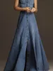 Donne di moda Denim Abito da serbatoio Vintage Square Collar Welted Sundit Summer Bottons Maxi Dress Holiday Solid Solids 240408