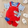 Rompers Summer Fashion Baby Jumpsuit Kort ärm Fake Two-Piece Shark Baby Boy and Girl Jumpsuit L410
