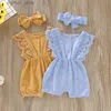 Rompers babymeisjes kleren pasgeboren zomer jumpsuit boog hoofdband baby katoen mouwloos kant romper 0-24 maand l410