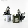 Figure giocattoli d'azione Hot Tea Party Cat Tea Can Ocet Flower Flower CAT Setting Posture Standing Posture Modello fatto a mano giocattolo Y240415