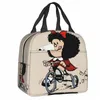 Lunhana da Happy Cycling Mafalda para mulheres Carto Cartão Cooler Térmico Almoço Isolado Bag das Crianças Crianças Picnic Sacos de Tote H9TP#