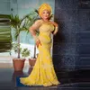 Feestjurken vintage gele kant aso ebi jurk Afrikaanse vrouwen formeel prom lange mouwen plus maat nigeriaanse trouwjurken op maat gemaakt