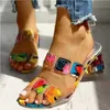 Slippers Womens square high heels summer sandals Peep Toe womens multi-color wedge shoes J240416