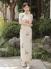 Etniska kläder traditionella sexiga qipao tryckta cheongsam sommar unga eleganta kvinnliga kinesiska klänningar