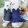 Summer Dog Denim Dress Harness Cute Bow Puppy Shirt Cat Jeans Vest Harness Pet Clothes Outdoor Walking Bröstband med D-ring 240416