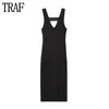 Traf Black Slip Midi Dress Woman BodyCon Abiti a maglia per donne Abito da donna in spiaggia Domande estate sexy Domande 240411