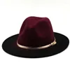 Bérets Gradient Tie Tyded Women Unisexe Panama Wool Felt Fedora Hats Mesdames Wide Brim Party trilby Cowboy Hat Fashion Jazz Cap Gold Belt